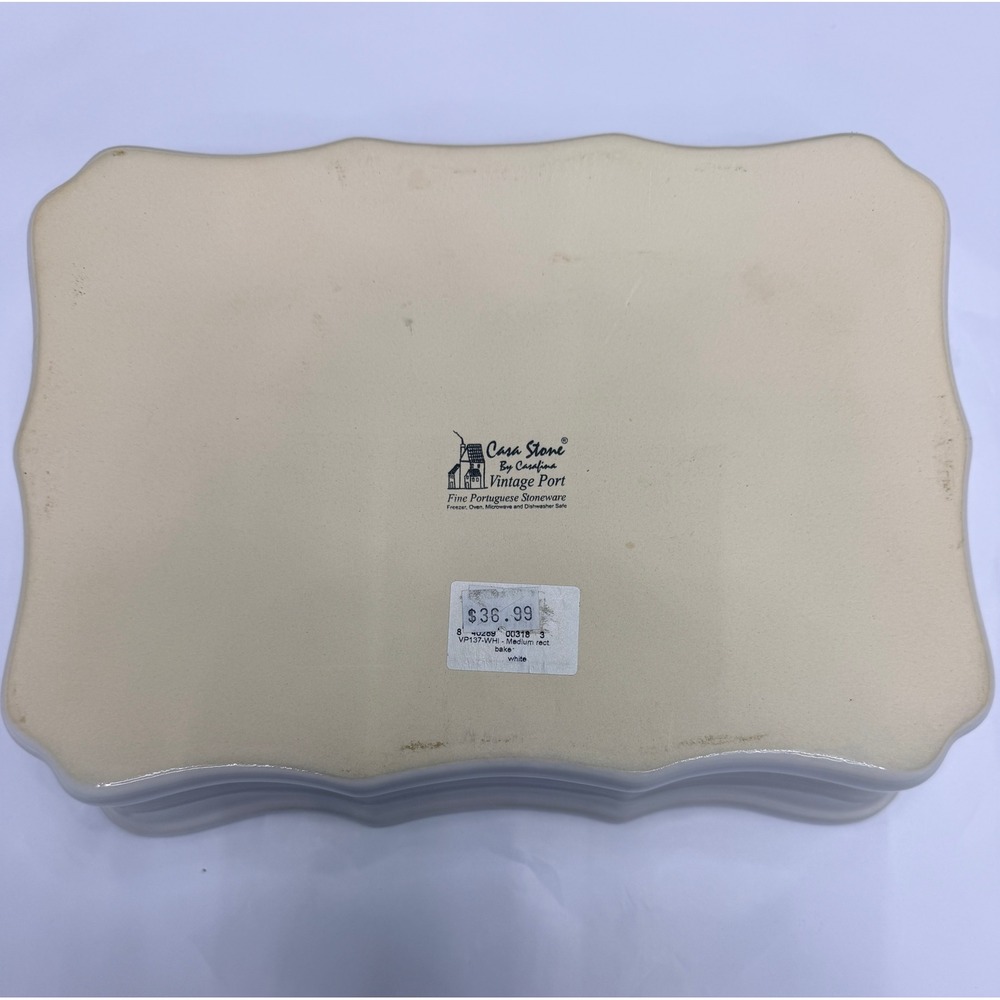 Casa Stone by Casafina White Stoneware Scalloped Rectangular Baker Set of 2 - Picture 8 of 12